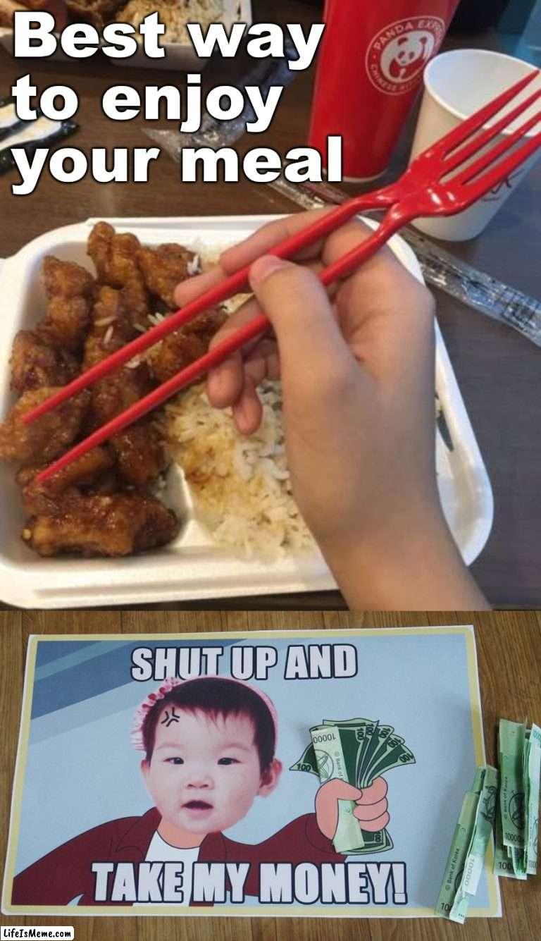 This is the best idea ever for Chinese Food lovers |  Best way to enjoy your meal | image tagged in chinese food,eating,shut up and take my money,ideas | made w/ Lifeismeme meme maker