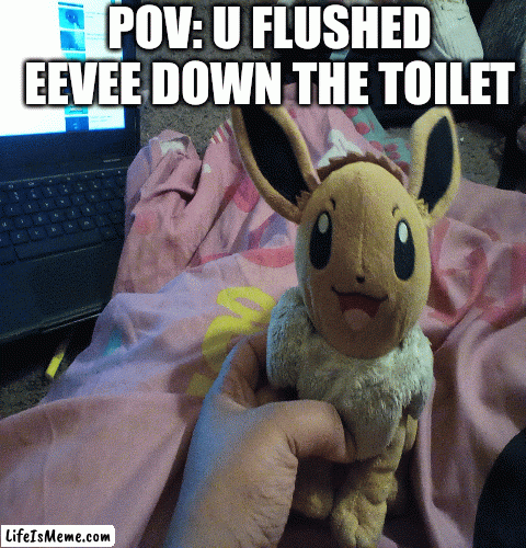 Pokemon: |  POV: U FLUSHED EEVEE DOWN THE TOILET | image tagged in gifs,pokemon | made w/ Lifeismeme images-to-gif maker