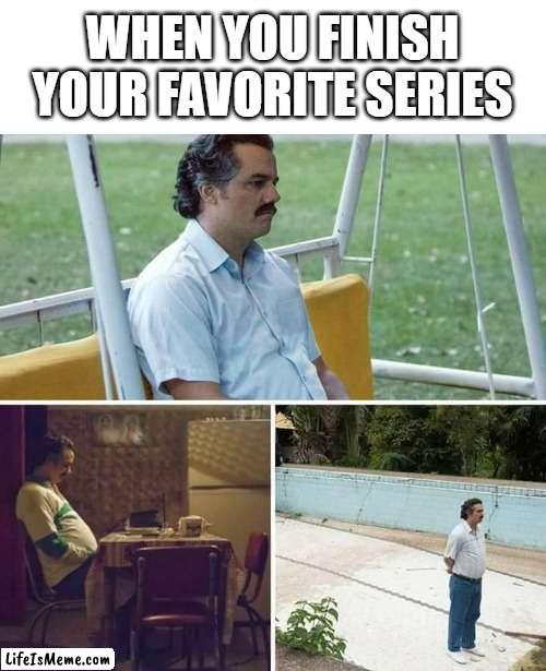 im not gonna wait 11 years |  WHEN YOU FINISH YOUR FAVORITE SERIES | image tagged in memes,sad pablo escobar,sad | made w/ Lifeismeme meme maker
