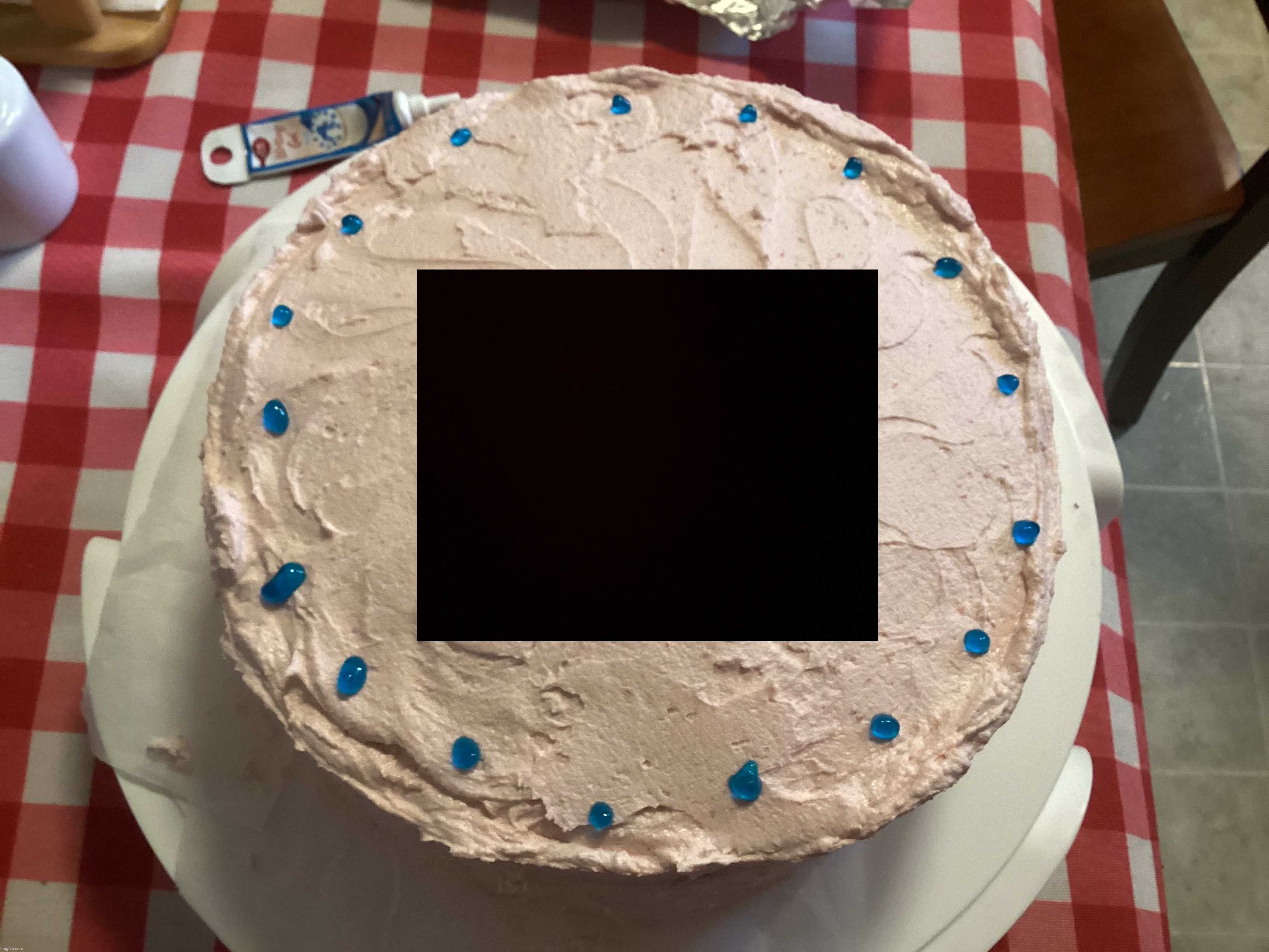 Picture of the cake I made for my birthday, censored bc personal info | made w/ Lifeismeme meme maker
