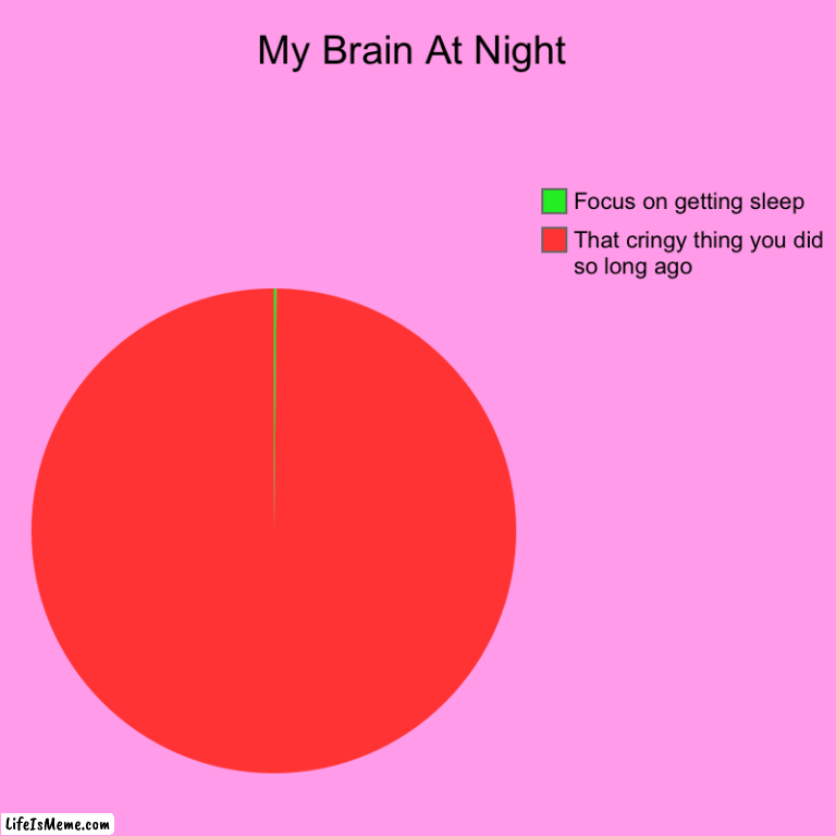 My Brain At Night | My Brain At Night | That cringy thing you did so long ago, Focus on getting sleep | image tagged in charts,pie charts | made w/ Lifeismeme chart maker