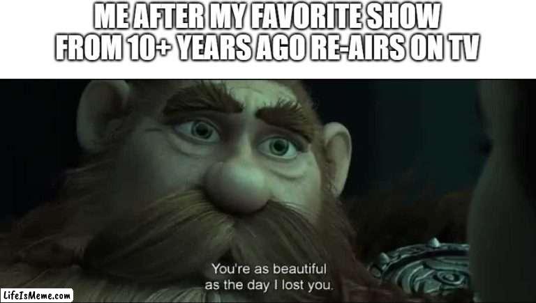I'm sure we all felt like this with some of the old shows we used to watch |  ME AFTER MY FAVORITE SHOW FROM 10+ YEARS AGO RE-AIRS ON TV | image tagged in you are as beautiful as the day i lost you,tv,childhood | made w/ Lifeismeme meme maker