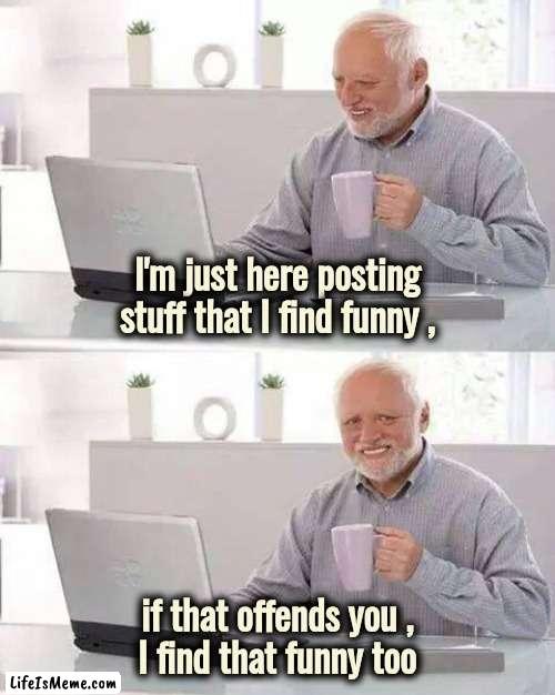 The best defense is a good offense |  I'm just here posting stuff that I find funny , if that offends you ,
 I find that funny too | image tagged in memes,hide the pain harold,feelings,whoa,whoa this vr is so realistic,are you not entertained | made w/ Lifeismeme meme maker