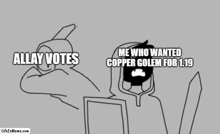 1.19 vote |  ALLAY VOTES; ME WHO WANTED COPPER GOLEM FOR 1.19 | image tagged in dream smp | made w/ Lifeismeme meme maker