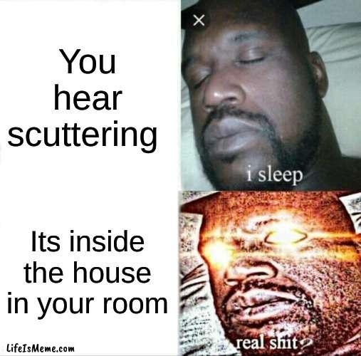 tf? |  You hear scuttering; Its inside the house in your room | image tagged in memes,sleeping shaq | made w/ Lifeismeme meme maker