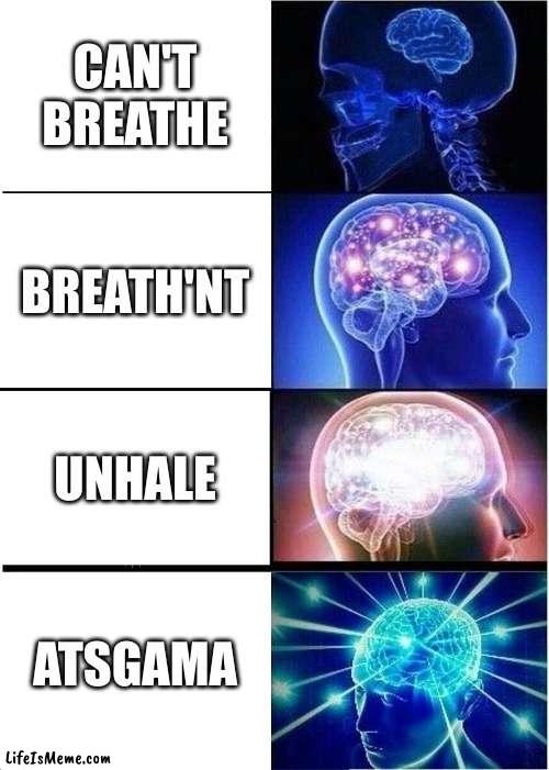 Why Breathe when you can just not? |  CAN'T BREATHE; BREATH'NT; UNHALE; ATSGAMA | image tagged in memes,expanding brain | made w/ Lifeismeme meme maker