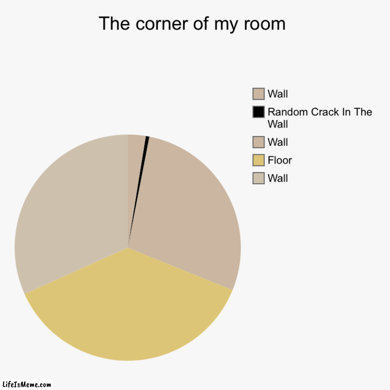 The Corner Of My Room Be Like | The corner of my room | Wall, Floor, Wall, Random Crack In The Wall, Wall | image tagged in charts,pie charts | made w/ Lifeismeme chart maker