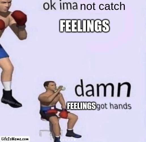 the truth |  not catch; FEELINGS; FEELINGS | image tagged in damn got hands | made w/ Lifeismeme meme maker