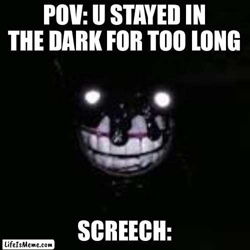 When the darkness is real |  POV: U STAYED IN THE DARK FOR TOO LONG; SCREECH: | image tagged in memes | made w/ Lifeismeme meme maker