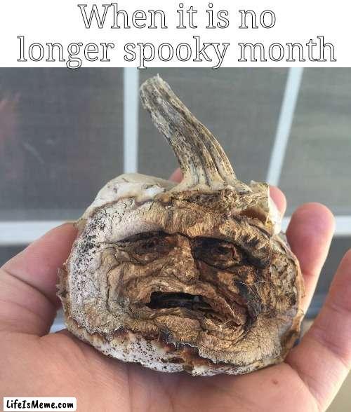 when it's no longer spooky month |  When it is no longer spooky month | image tagged in spooky month | made w/ Lifeismeme meme maker
