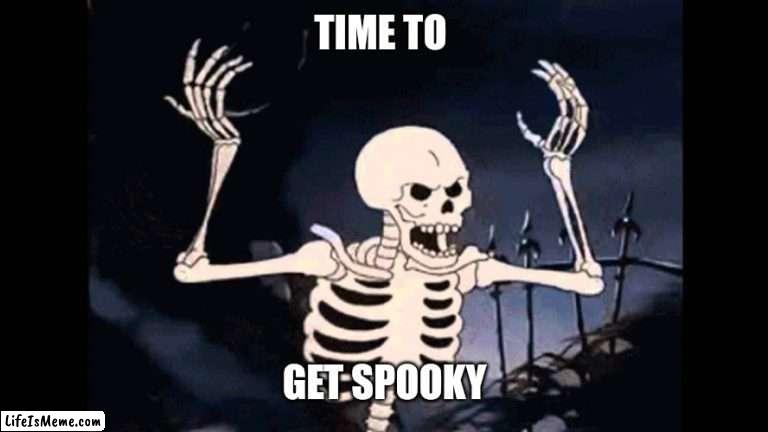 Dumb Meme #58 |  TIME TO; GET SPOOKY | image tagged in spooky skeleton | made w/ Lifeismeme meme maker