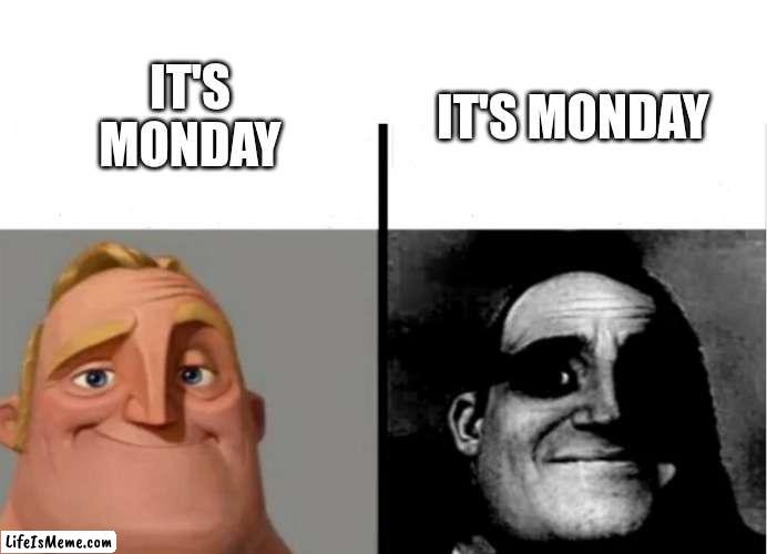 Oh no not monday |  IT'S MONDAY; IT'S MONDAY | image tagged in teacher's copy | made w/ Lifeismeme meme maker