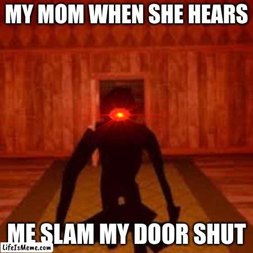 My Angry Mom |  MY MOM WHEN SHE HEARS; ME SLAM MY DOOR SHUT | image tagged in doors | made w/ Lifeismeme meme maker