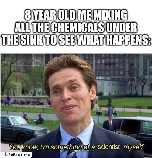Mustard Gas, what happened was Mustard Gas |  8 YEAR OLD ME MIXING ALL THE CHEMICALS UNDER THE SINK TO SEE WHAT HAPPENS:; scientist | image tagged in blank white template,you know i'm something of a _ myself,funny,funny memes,memes | made w/ Lifeismeme meme maker