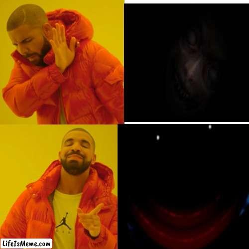 I prefer Huggy Wuggy as phase 48 uncanny | image tagged in mr incredible becoming uncanny,drake hotline bling | made w/ Lifeismeme meme maker