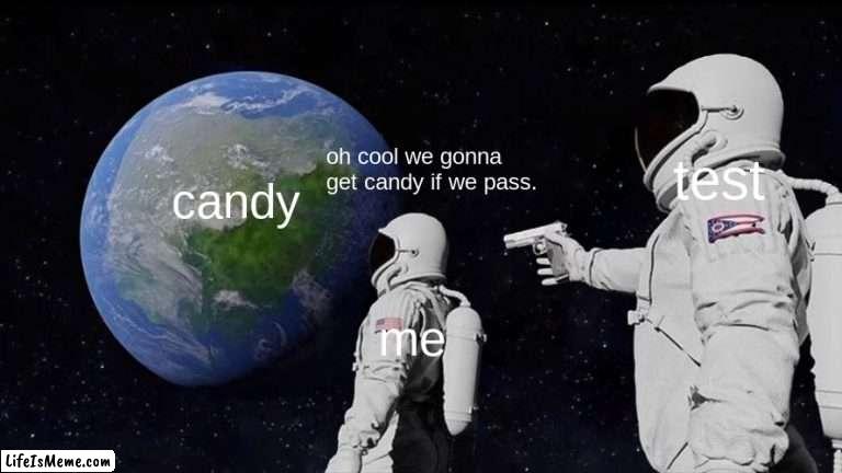 im so done with science. |  oh cool we gonna get candy if we pass. test; candy; me | image tagged in memes,always has been,test,bruh moment | made w/ Lifeismeme meme maker