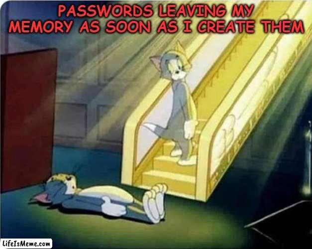 Passwords |  PASSWORDS LEAVING MY MEMORY AS SOON AS I CREATE THEM | image tagged in fun | made w/ Lifeismeme meme maker