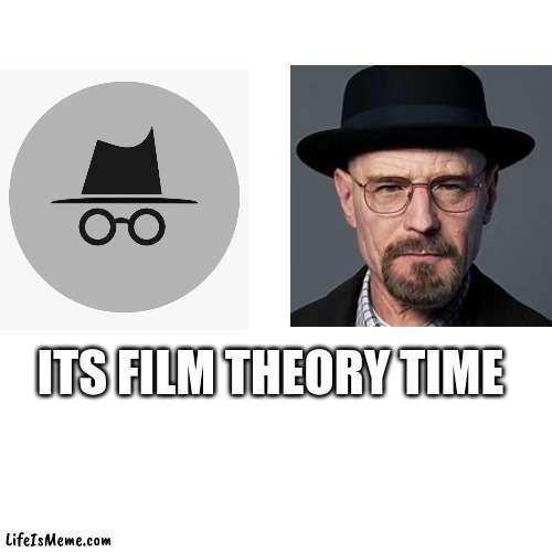 holy crap :p |  ITS FILM THEORY TIME | image tagged in memes,blank transparent square,waltuh,walter white,incognito | made w/ Lifeismeme meme maker