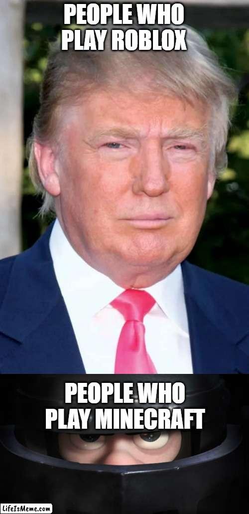 roblox | PEOPLE WHO PLAY ROBLOX; PEOPLE WHO PLAY MINECRAFT | image tagged in minecraft | made w/ Lifeismeme meme maker