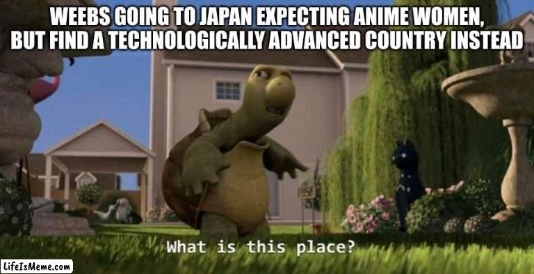 I just wasted your time with a non-funny and unoriginal meme >:) |  WEEBS GOING TO JAPAN EXPECTING ANIME WOMEN, BUT FIND A TECHNOLOGICALLY ADVANCED COUNTRY INSTEAD | image tagged in what is this place | made w/ Lifeismeme meme maker