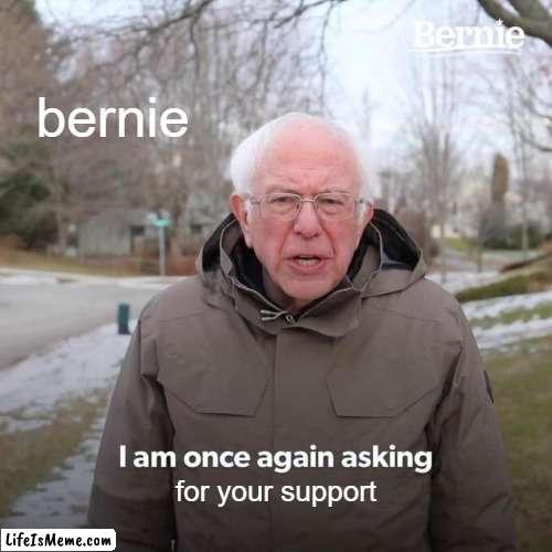 antimeme 2 |  bernie; for your support | image tagged in memes,bernie i am once again asking for your support | made w/ Lifeismeme meme maker