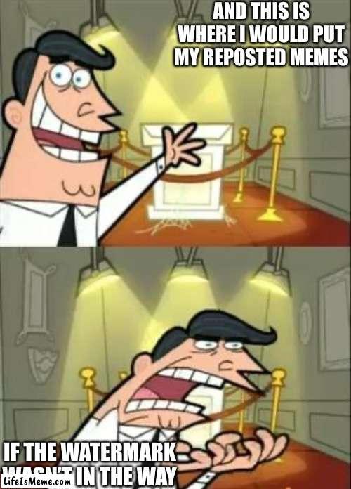 Regular memes #8 (or 9)(maybe) | AND THIS IS WHERE I WOULD PUT MY REPOSTED MEMES; IF THE WATERMARK WASN’T IN THE WAY | image tagged in memes,this is where i'd put my trophy if i had one,daily,funny,repost,relatable | made w/ Lifeismeme meme maker