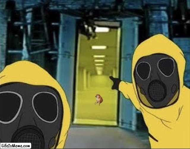 *Insert something funny here* | image tagged in hazmat men pointing at the backrooms portal,the backrooms,backrooms,dodge | made w/ Lifeismeme meme maker