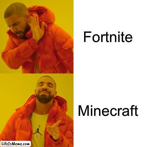 Fortnite sucks |  Fortnite; Minecraft | image tagged in memes,drake hotline bling | made w/ Lifeismeme meme maker