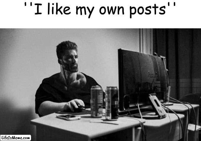 chadwick |  ''I like my own posts'' | image tagged in gigachad on the computer,lol,lmao,giga chad | made w/ Lifeismeme meme maker