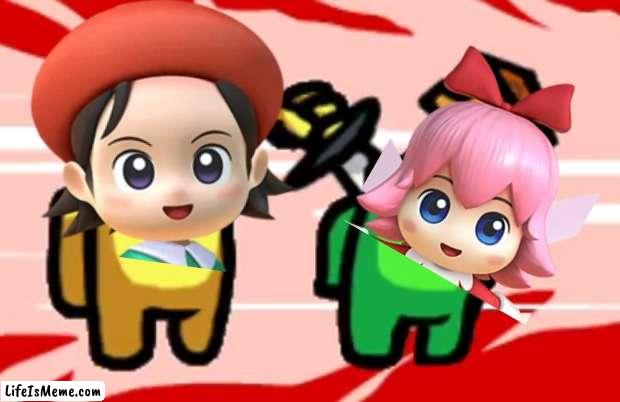 Adeleine stabs Ribbon | image tagged in among us stab,kirby,funny,stab,knife,funny memes | made w/ Lifeismeme meme maker