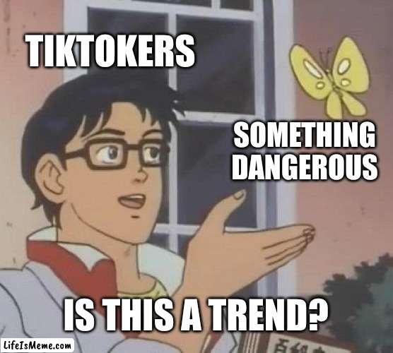 tiktok |  TIKTOKERS; SOMETHING DANGEROUS; IS THIS A TREND? | image tagged in memes,is this a pigeon,tiktok sucks,tiktok | made w/ Lifeismeme meme maker