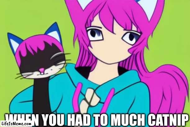 to much |  WHEN YOU HAD TO MUCH CATNIP | image tagged in cat,anime | made w/ Lifeismeme meme maker