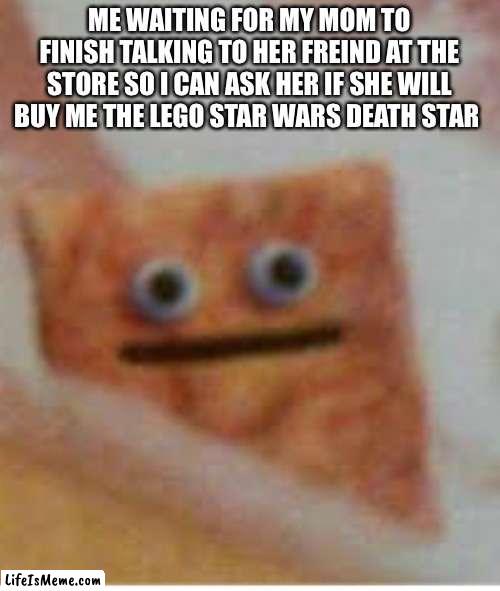 Can I have it? |  ME WAITING FOR MY MOM TO FINISH TALKING TO HER FREIND AT THE STORE SO I CAN ASK HER IF SHE WILL BUY ME THE LEGO STAR WARS DEATH STAR | image tagged in funny,lego | made w/ Lifeismeme meme maker