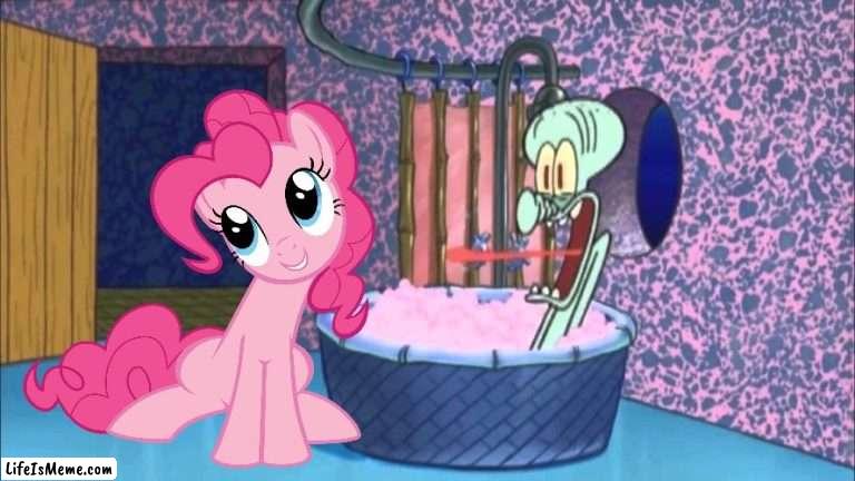 Pinkie pie goes to Squidward's house | image tagged in who dropped by squidward's house | made w/ Lifeismeme meme maker