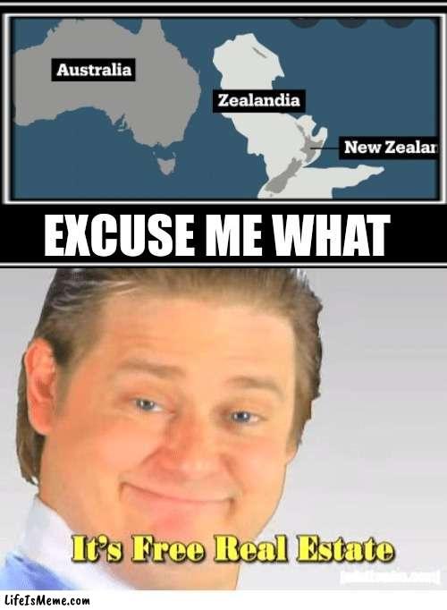 It really is... and its Earth's 8th secret continent. |  EXCUSE ME WHAT | image tagged in it's free real estate | made w/ Lifeismeme meme maker