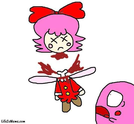 Ribbon getting her head chopped off again (because i'm always bored) | image tagged in kirby,gore,blood,funny,cute,fanart | made w/ Lifeismeme meme maker