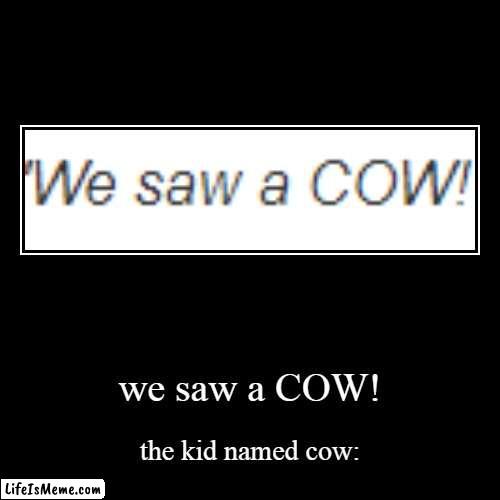 ceed | we saw a COW! | the kid named cow: | image tagged in funny,demotivationals | made w/ Lifeismeme demotivational maker