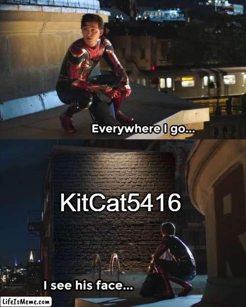 KitCat5416, how come I see you commented on every image I see? |  KitCat5416 | image tagged in everywhere i go i see his face | made w/ Lifeismeme meme maker