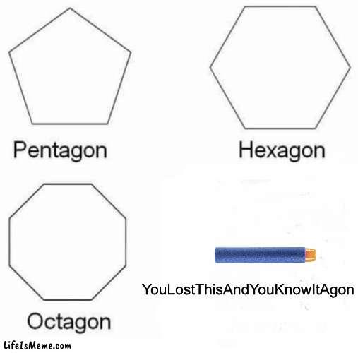 Only people with nerfs will understand |  YouLostThisAndYouKnowItAgon | image tagged in memes,pentagon hexagon octagon | made w/ Lifeismeme meme maker