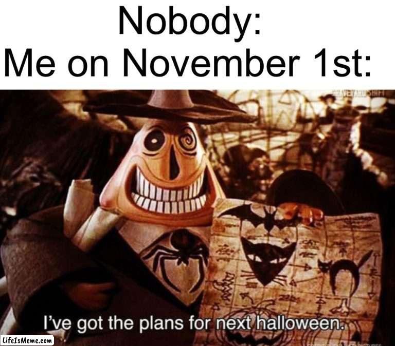 Me in a nutshell: |  Nobody:; Me on November 1st: | image tagged in memes,funny,halloween memes,halloween,spooky month,hell yes | made w/ Lifeismeme meme maker