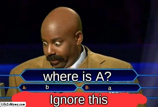 I want your opinion ( ͡° ͜ʖ ͡°) |  where is A? b; a; Ignore this | image tagged in who wants to be a millionaire | made w/ Lifeismeme meme maker