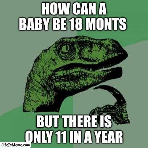 hmmmmmmmmmmmmmmmmmmmmmmm |  HOW CAN A BABY BE 18 MONTS; BUT THERE IS ONLY 11 IN A YEAR | image tagged in memes,philosoraptor | made w/ Lifeismeme meme maker