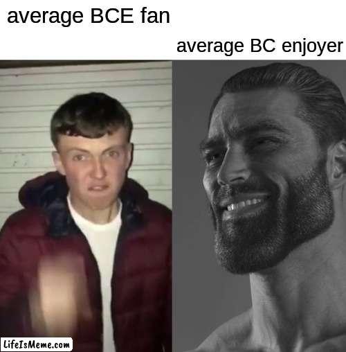 lets goooo |  average BC enjoyer; average BCE fan | image tagged in average fan vs average enjoyer,jesus,jesus christ,god,memes,funny | made w/ Lifeismeme meme maker