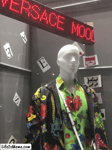 Versace Moo-d | image tagged in fashion,window design,versace,mood,brian einersen | made w/ Lifeismeme images-to-gif maker