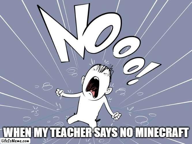 i want mincraft | WHEN MY TEACHER SAYS NO MINECRAFT | image tagged in minecraft | made w/ Lifeismeme meme maker