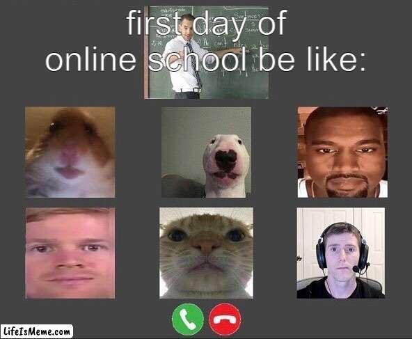 Online class | first day of online school be like: | image tagged in online class | made w/ Lifeismeme meme maker