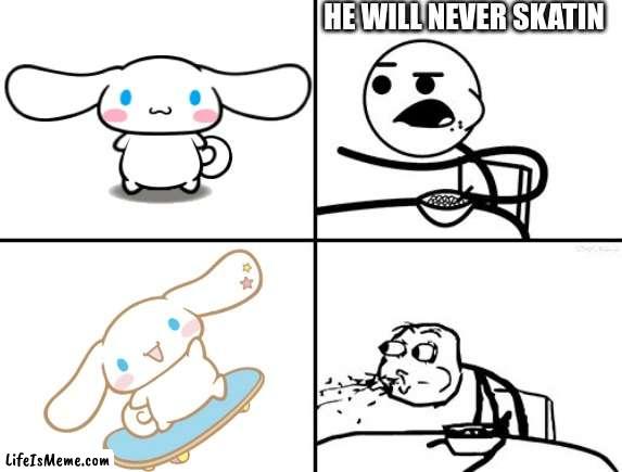 i got bored (once again) | HE WILL NEVER SKATIN | image tagged in he will never,hello kitty,skateboard | made w/ Lifeismeme meme maker