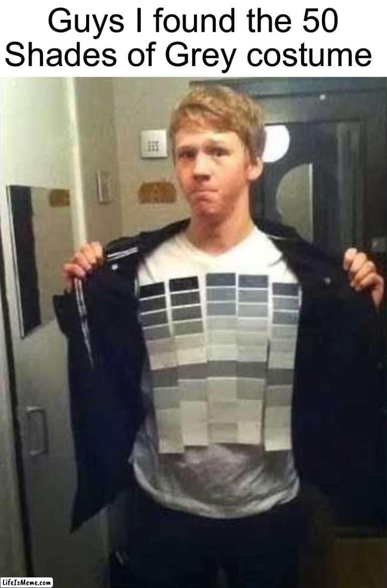 In case you’re wondering, it’s a movie | Guys I found the 50 Shades of Grey costume | image tagged in memes,funny,halloween,spooky month,gray,halloween costume | made w/ Lifeismeme meme maker