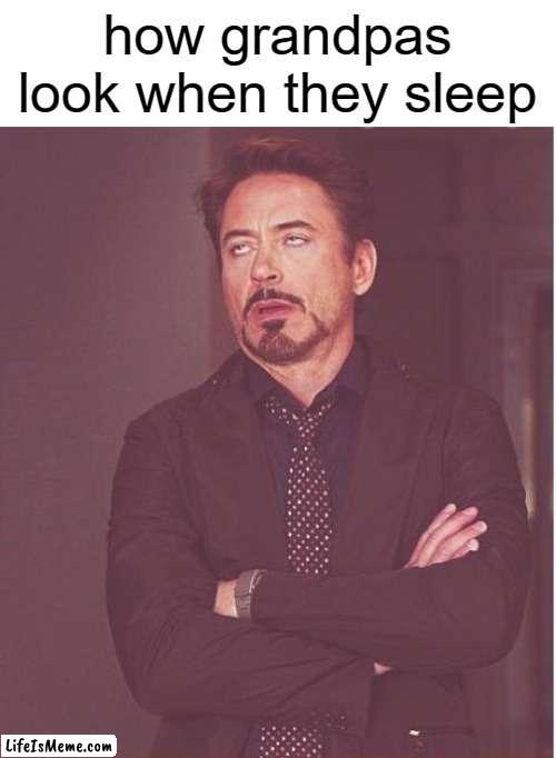 free Khoa | how grandpas look when they sleep | image tagged in memes,face you make robert downey jr | made w/ Lifeismeme meme maker