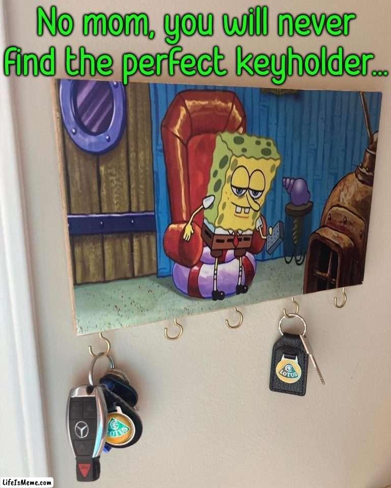I'm outta here | No mom, you will never find the perfect keyholder... | image tagged in perfection,i'm outta here,spongebob,keys,the best | made w/ Lifeismeme meme maker